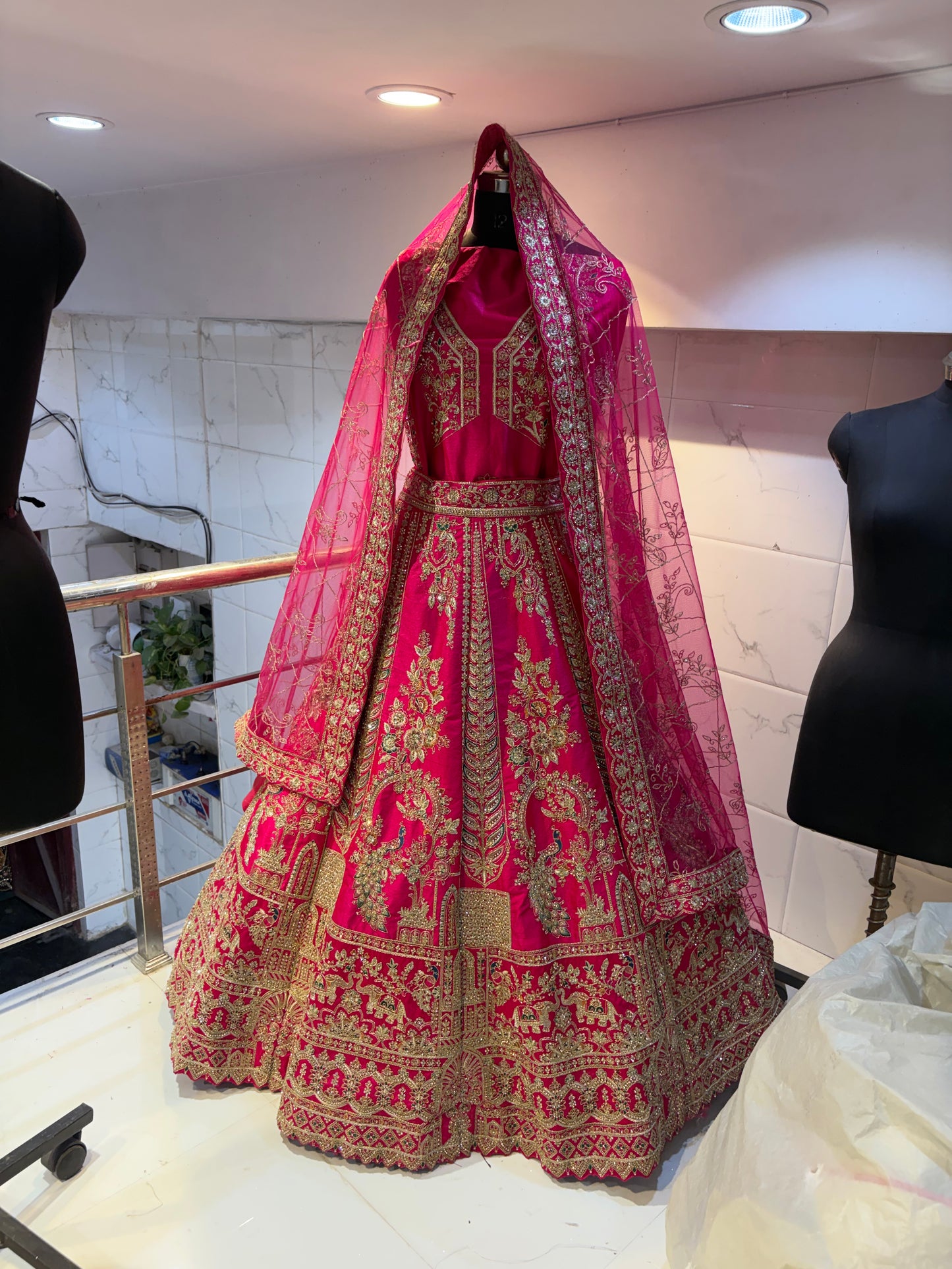 Rani pink Peacock Bridal Lehenga