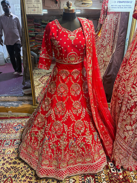 Amazing red handwork zardozi dabka bridal Lehenga
