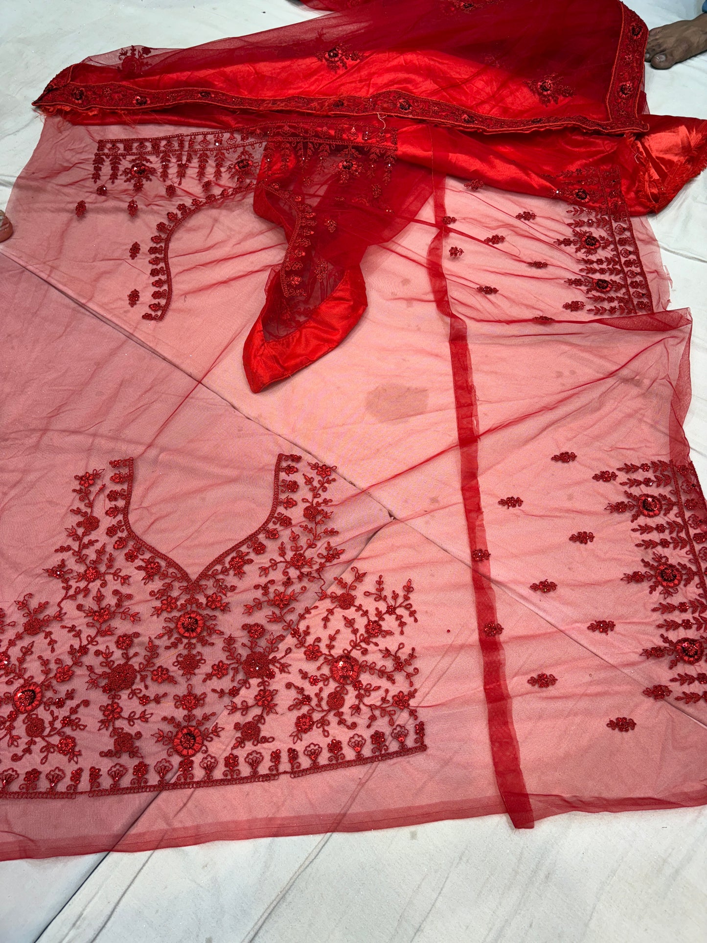 Awesome cherry red on red monotone Lehenga