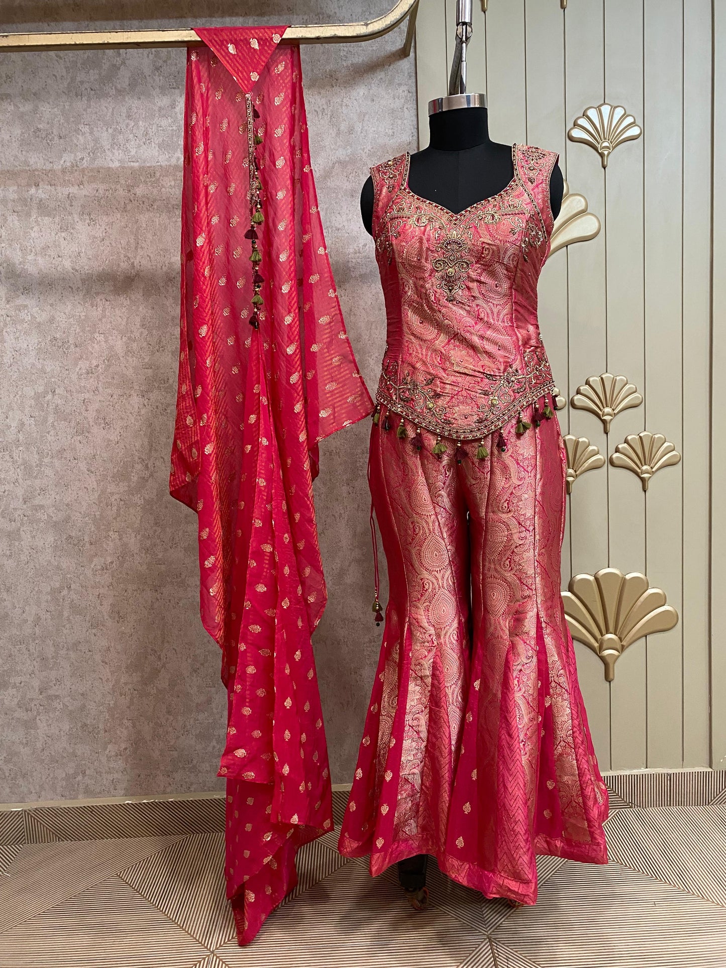 Pink Long Sharara Suit Dress Material