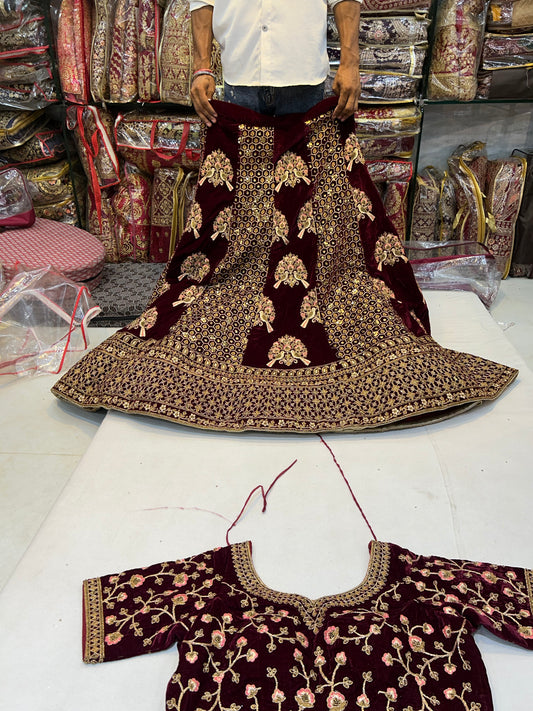 Maroon Pure handwork Bridal Lehenga