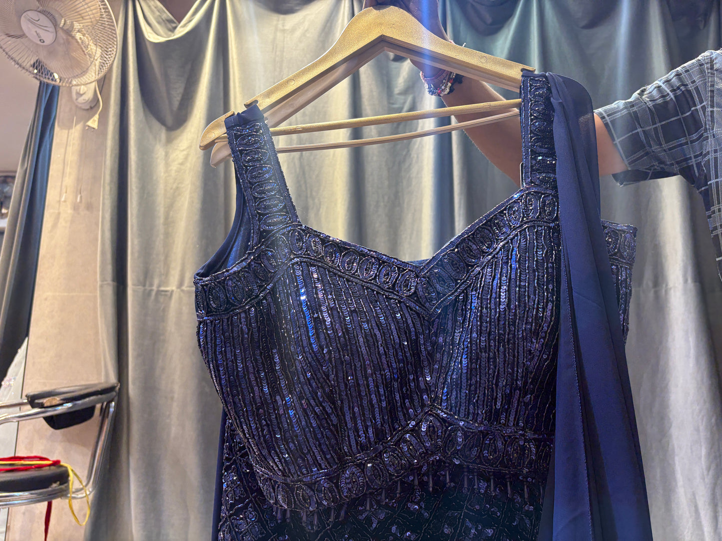 Astonishing navy blue long Dress Lehenga