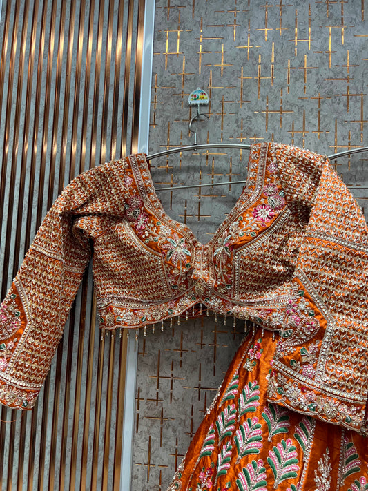 Orange Crop Top Lehenga