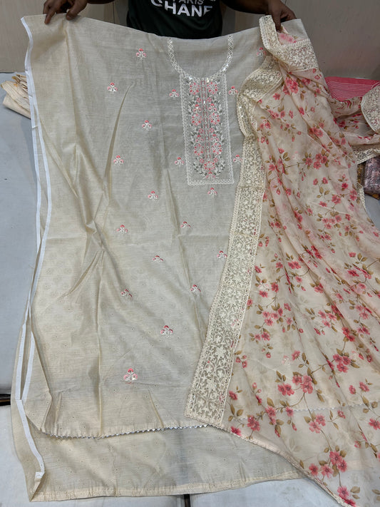 Stunning white unstitched ladies suit