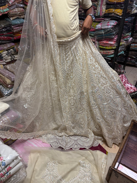 Attractive golden grey crop top Lehenga