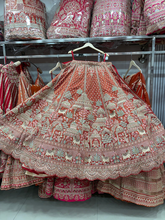 Rust Orange peach Bridal Lehenga