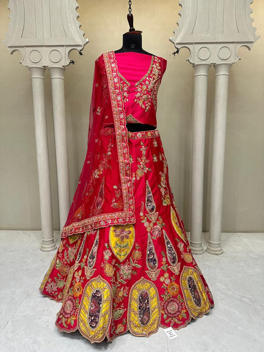 Rani Pink Designer Crop Top Lehenga 2116