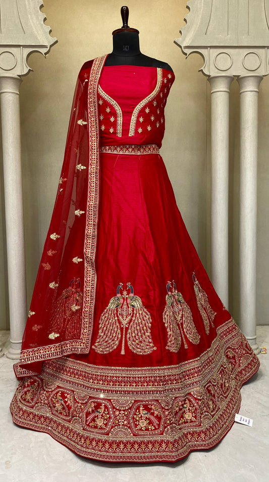 Red Peacock Designer Lehenga 2133