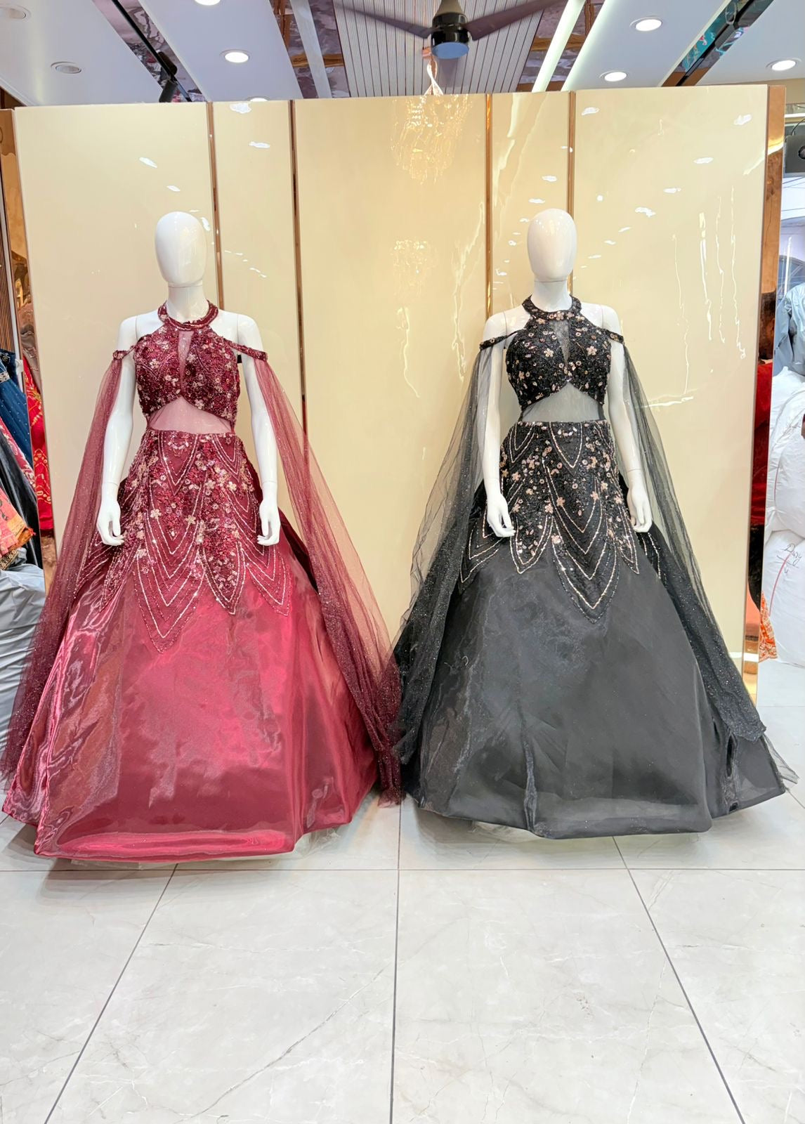 Red black crop top Lehenga