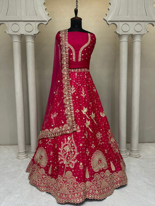 Rani Pink Peacock Designer Crop Top Lehenga 2172
