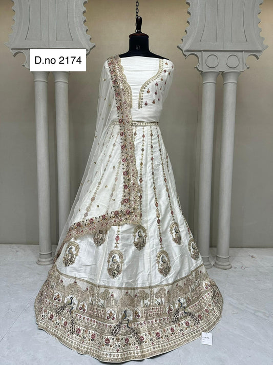 White Peacock Crop Top Lehenga 2174
