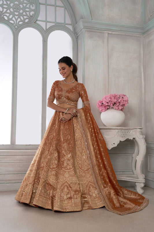 Rust Golden Designer Lehenga 2210