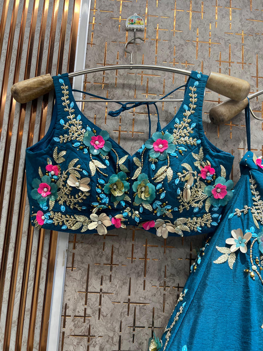 Blue Crop Top Lehenga