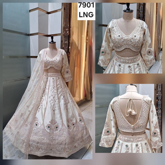 White Designer Crop Top Lehenga