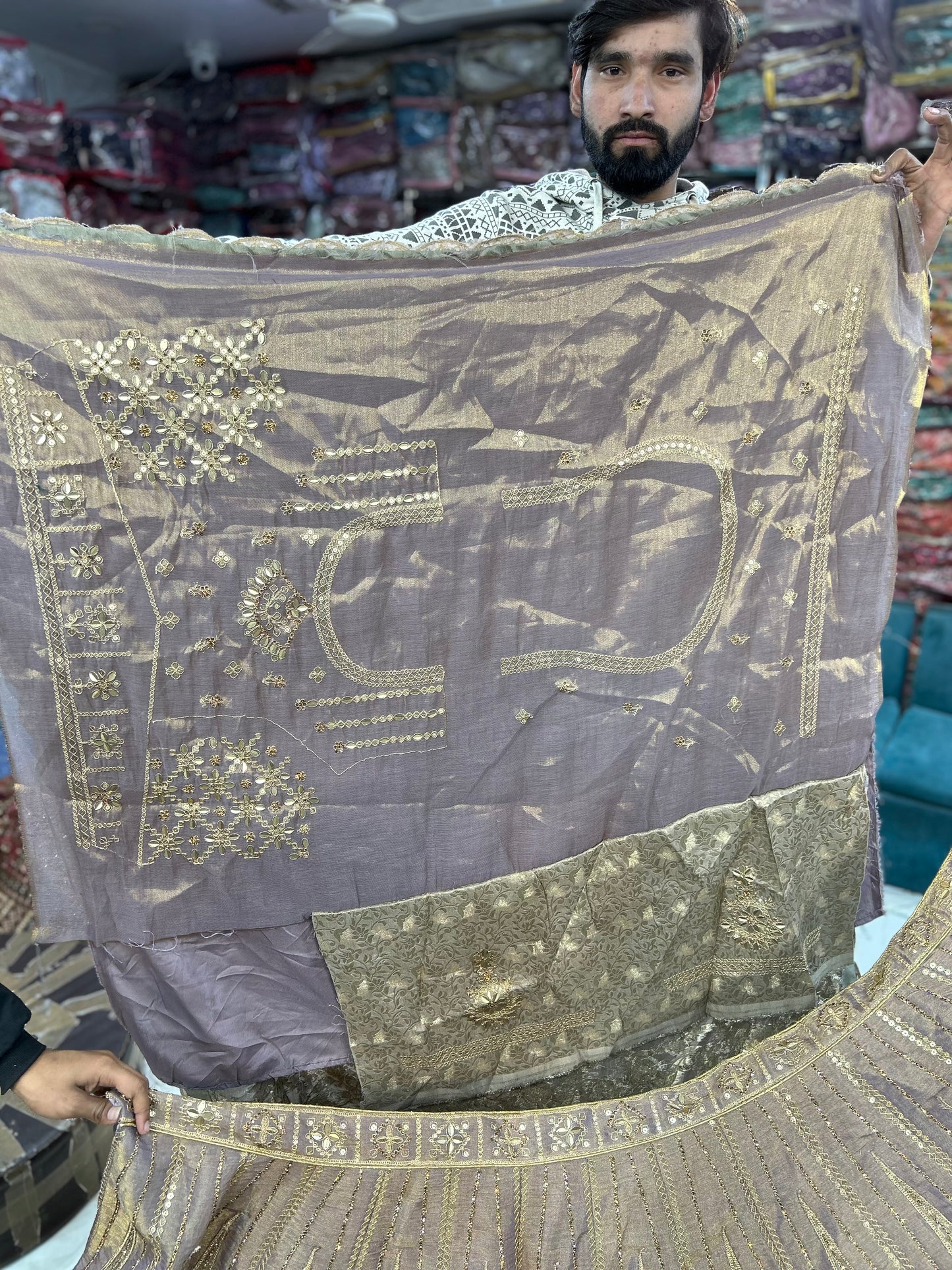 Double shade Designer golden onion pink lehenga