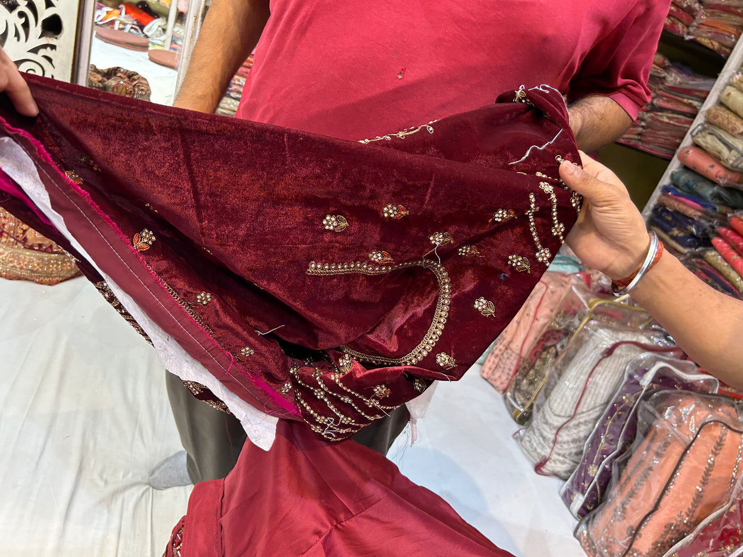 Cherry maroon heavy bridal Lehenga