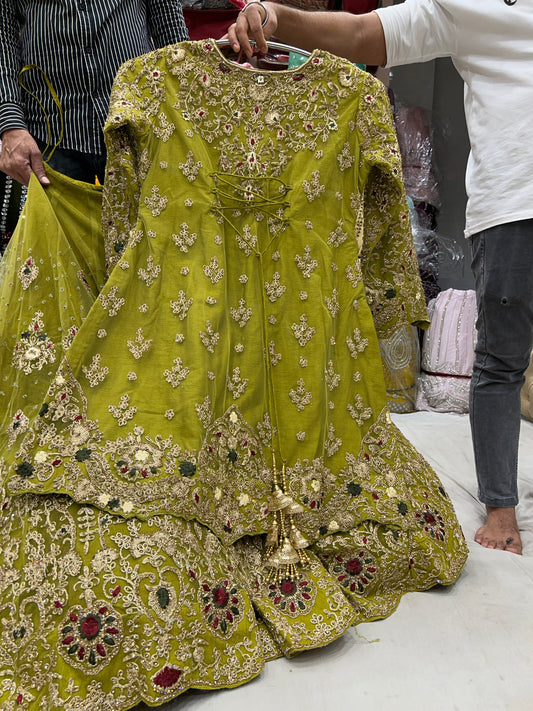 Green Peplum long Dress Farshi Gaharara