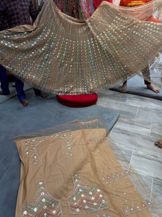 Elegant beige peach pink Sequence Lehenga