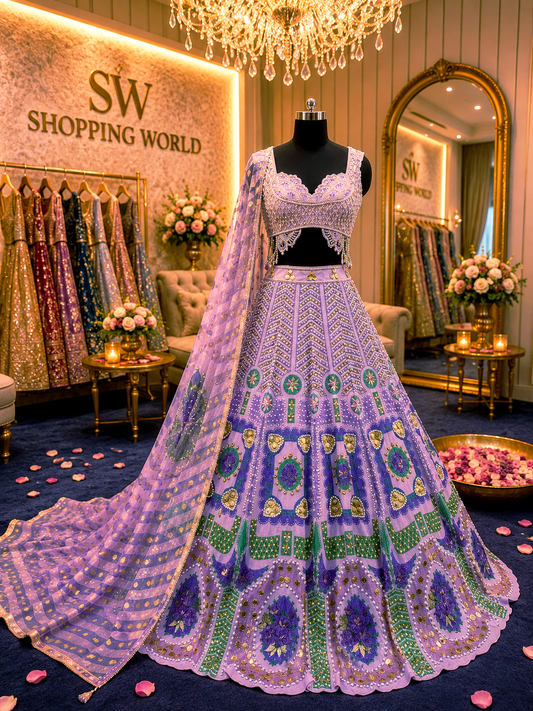 Purple Lavender Pdp Crop Top Lehenga