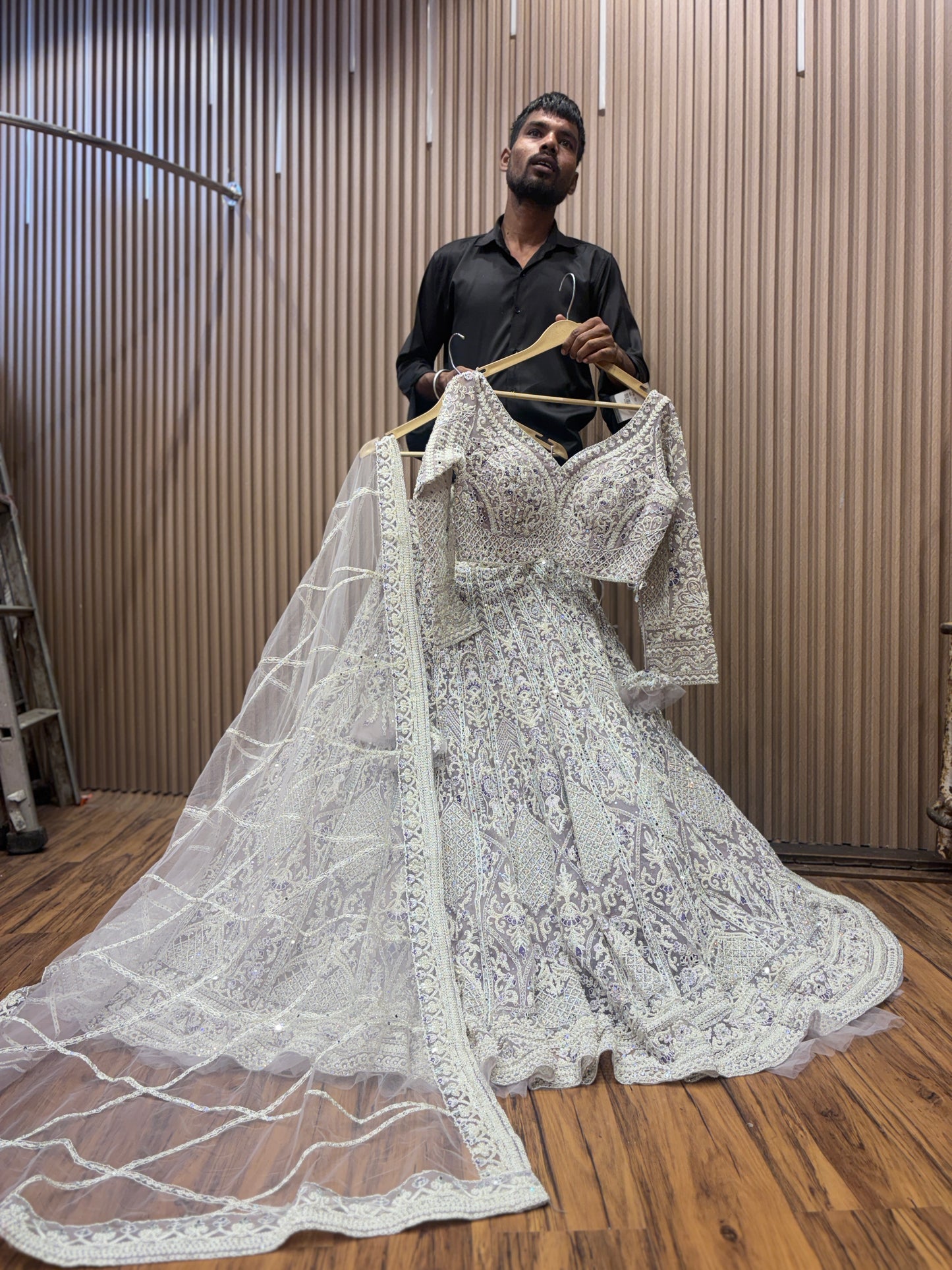 Majestic white crop top Lehenga