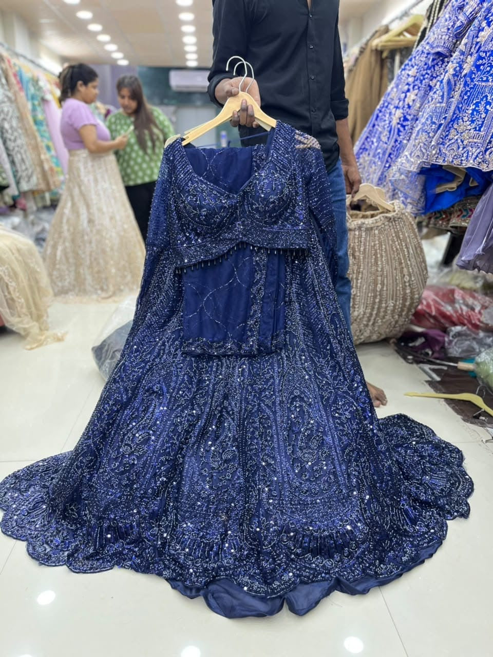 Dark Blue Crop Top Lehenga
