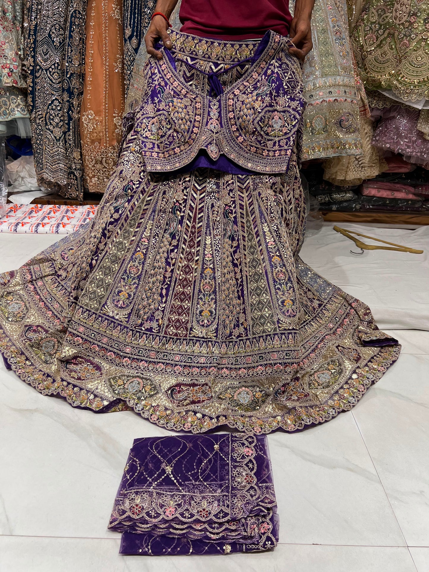 Blue Peacock Crop Top Lehenga