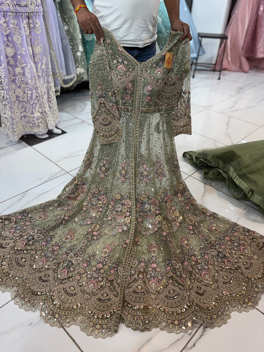 Lavishing pista green peplum Dress Lehenga