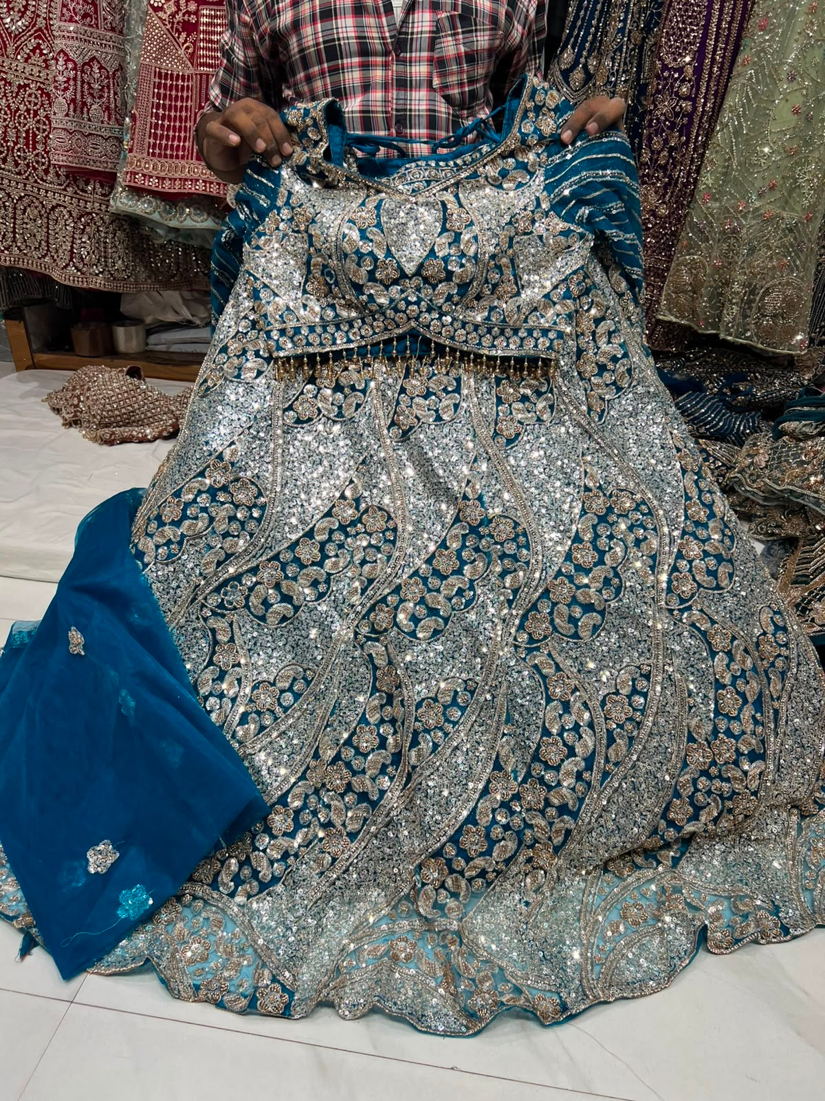 Blue Designer Crop Top Lehenga