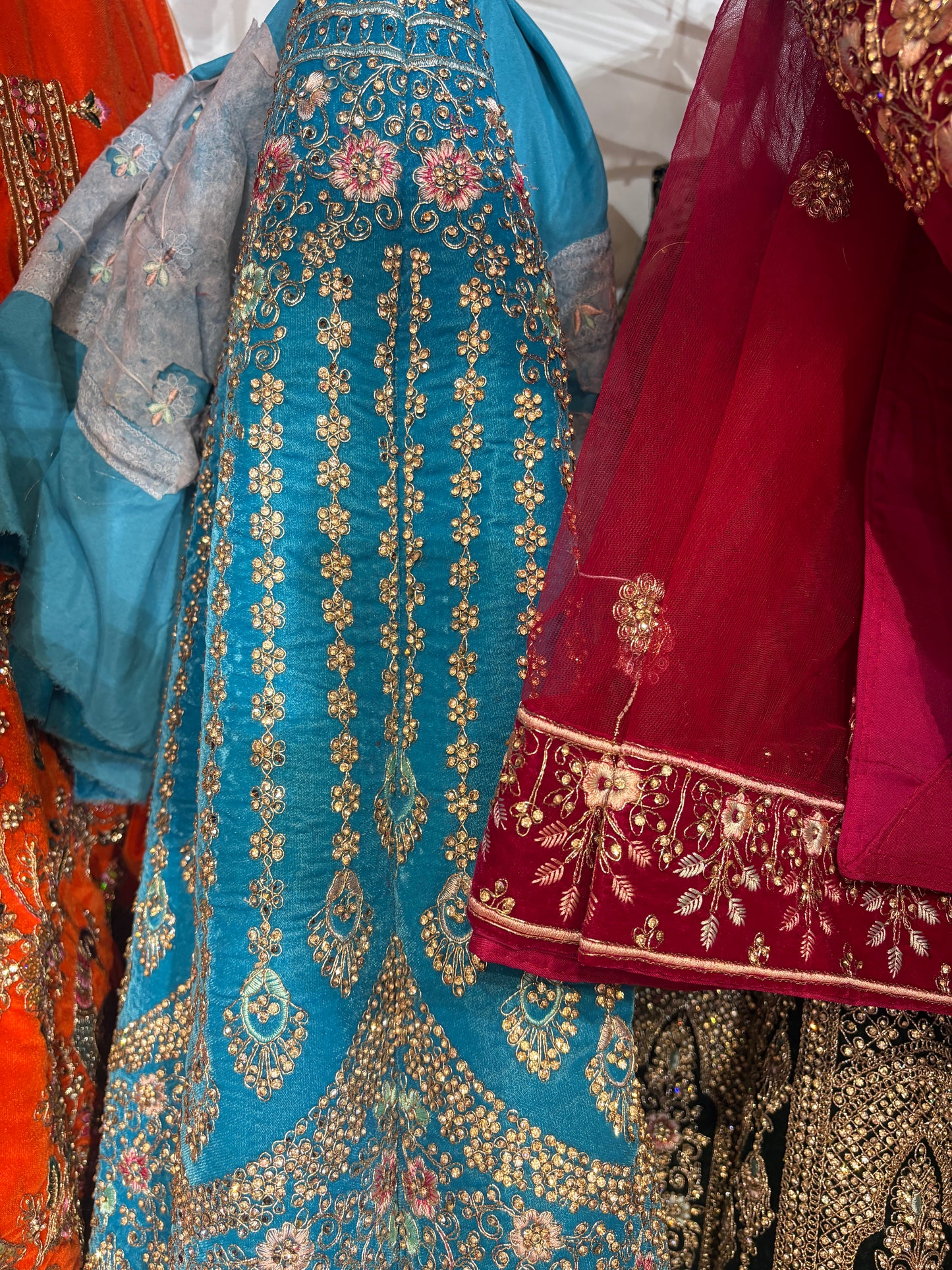 Trendy sky blue Jhumka ball bridal Lehenga