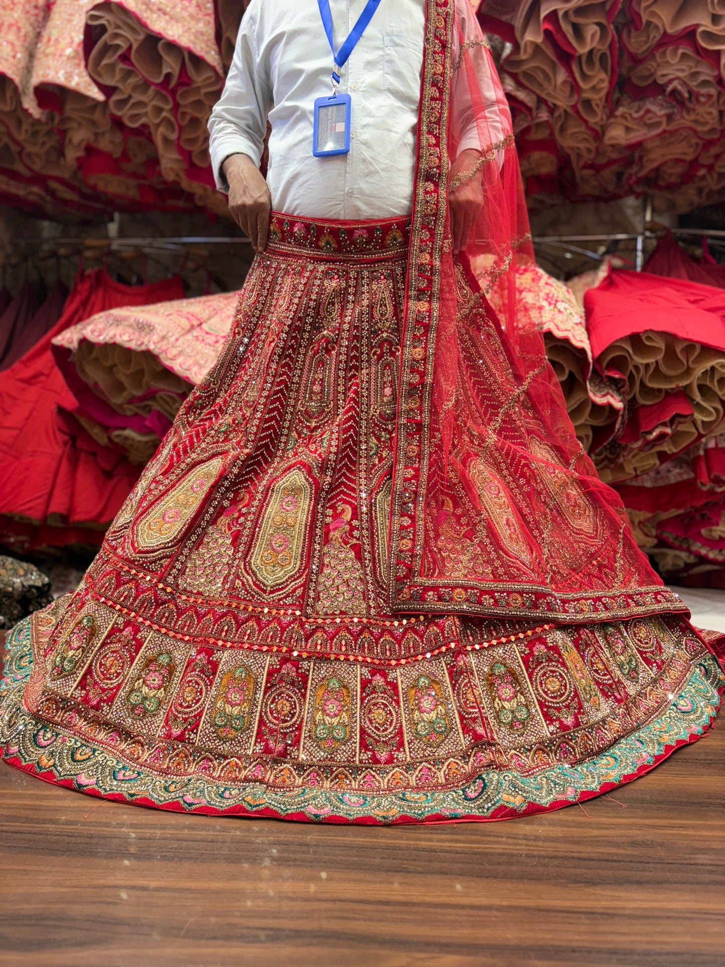 Eye Catching red peacock bridal Lehenga