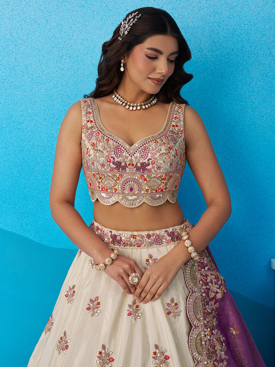 Cream- Tissue Sequins Embroidered Lehenga 6225