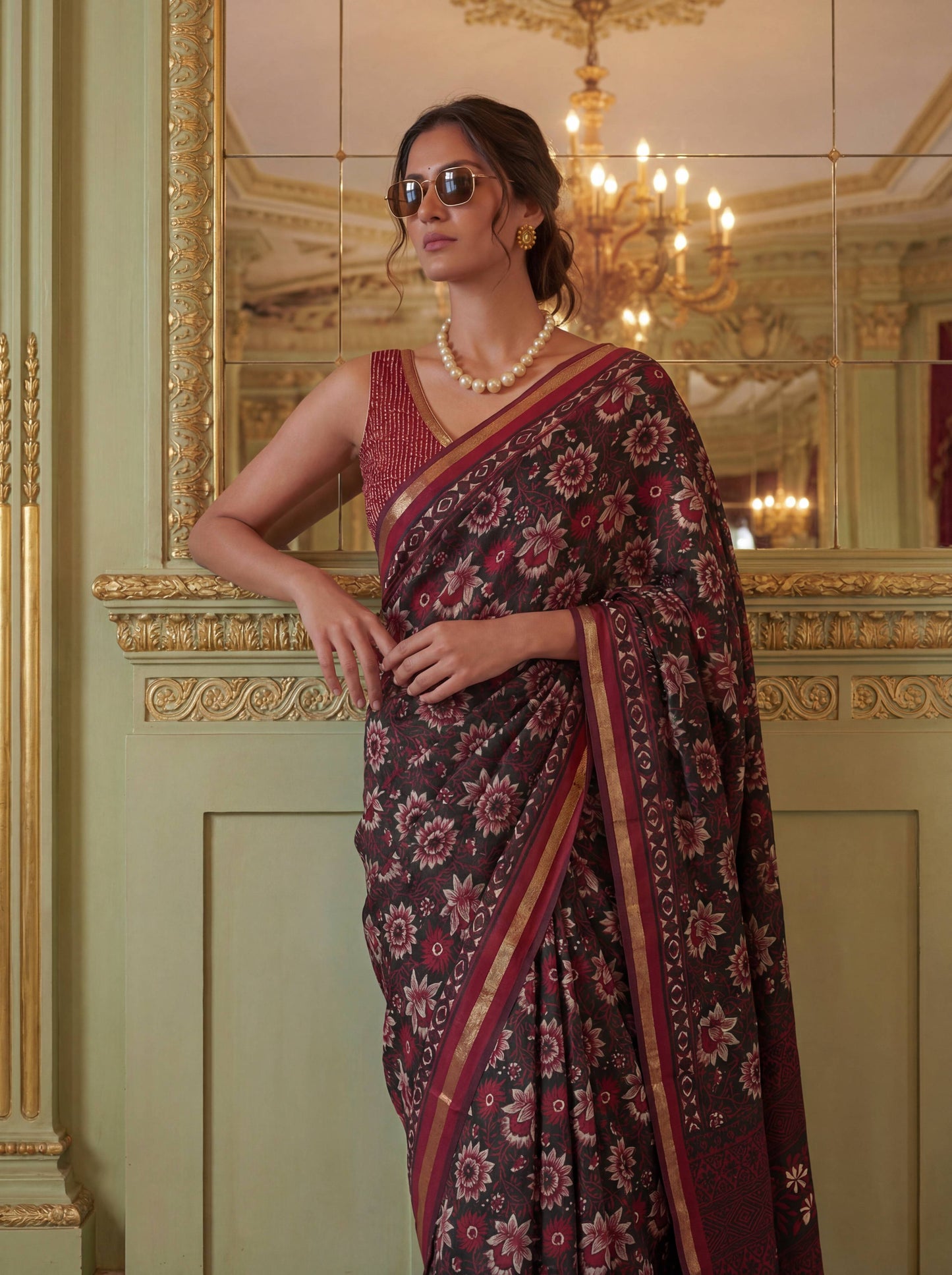 Black Red Poly Viscose Fabric Saree 6178-03 - Shopping World