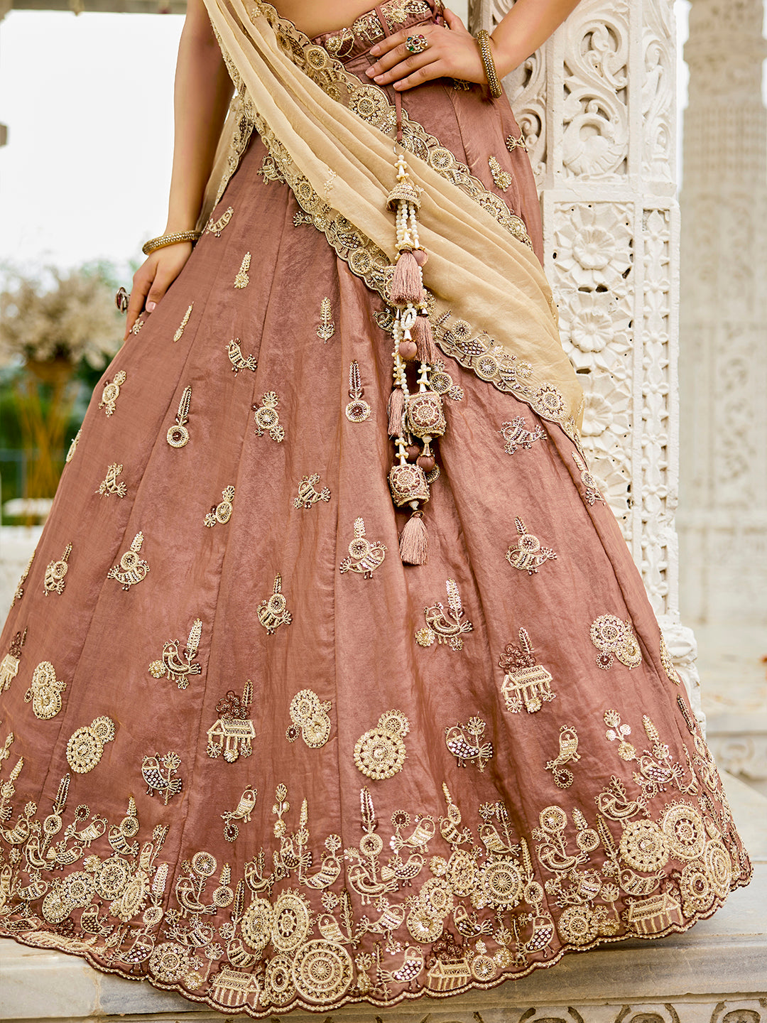 Grey- Tissue Fabric Beads & Sequence Embroidered Ready to Wear crop top lehenga Choli & Dupatta