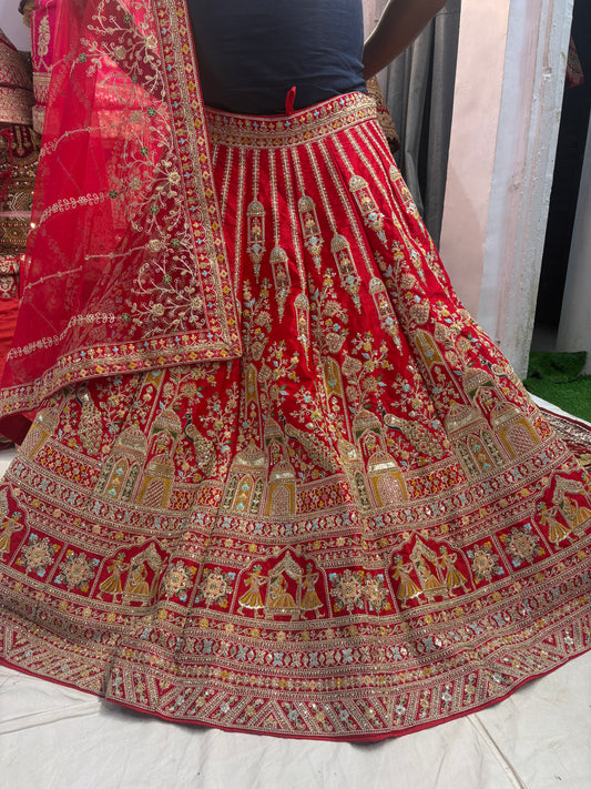 Tremendous red peacock bridal Lehenga
