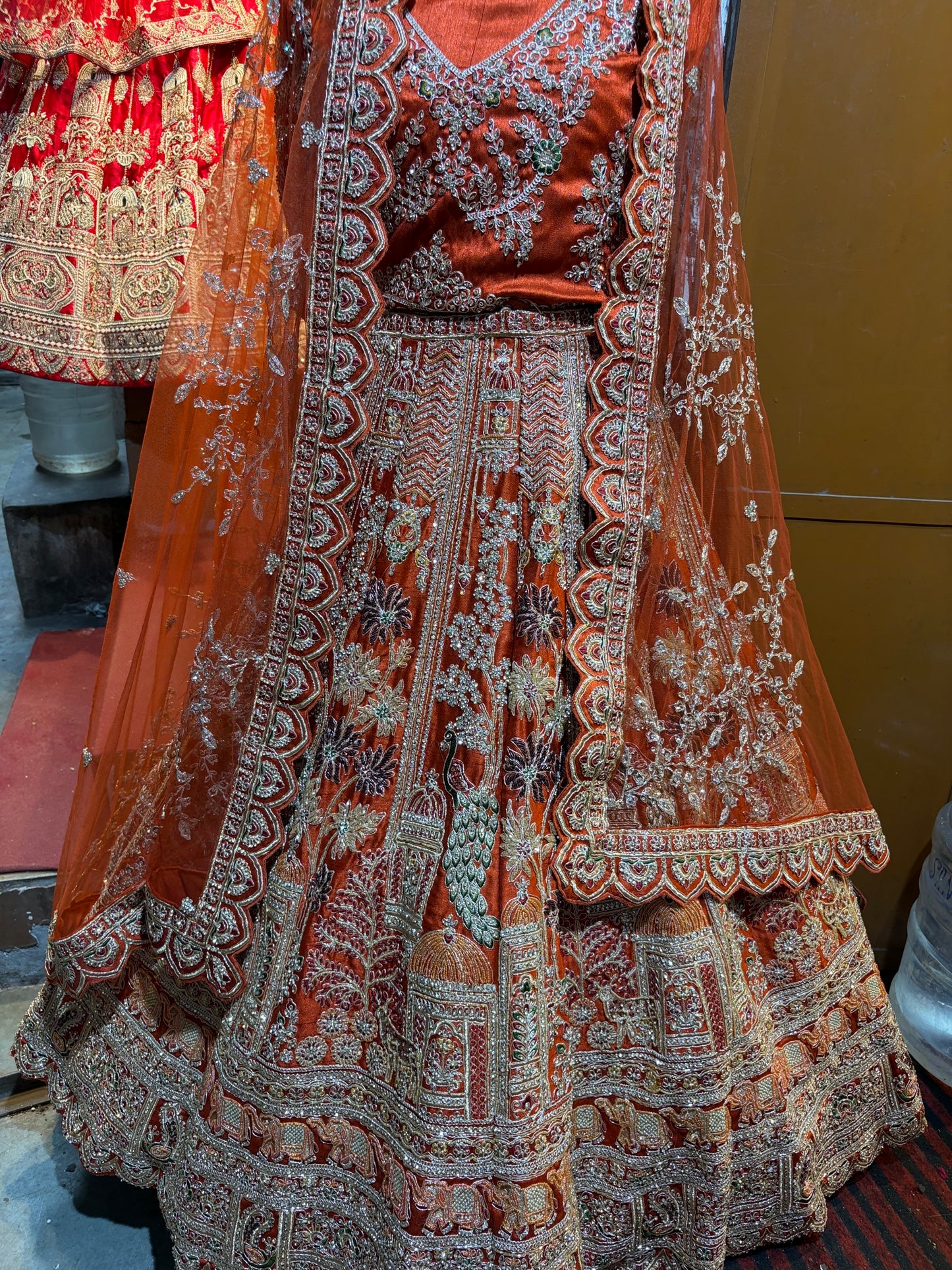 Orange Peacock Lehenga
