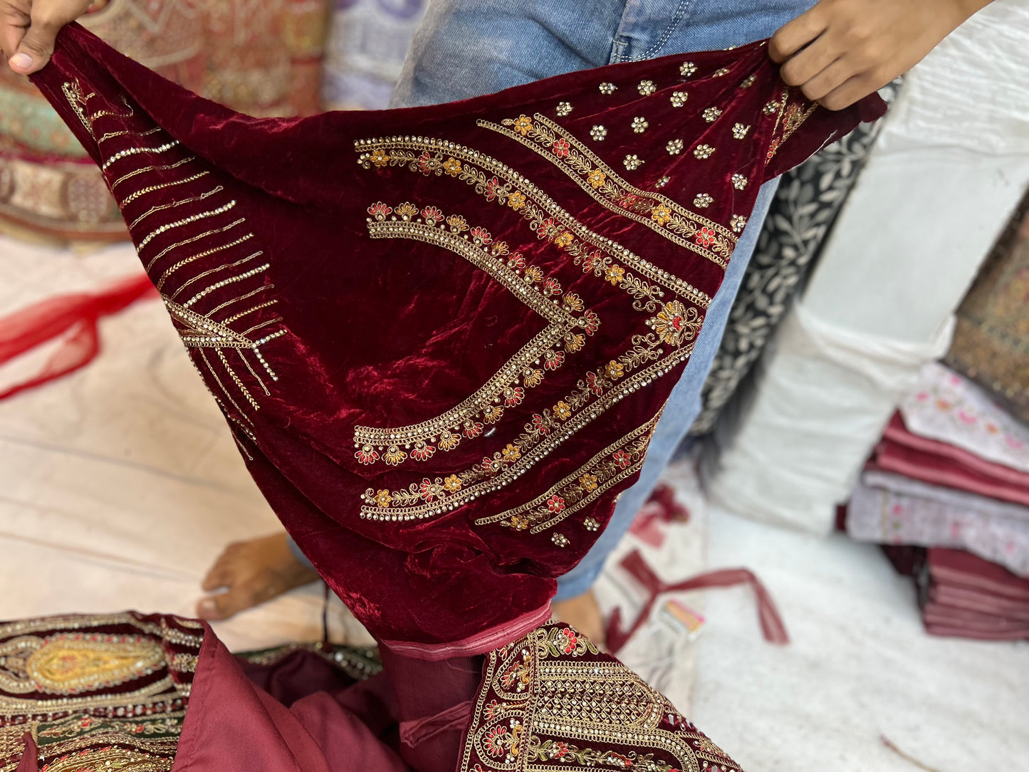 Fair maroon Suttle top Designer bridal lehenga