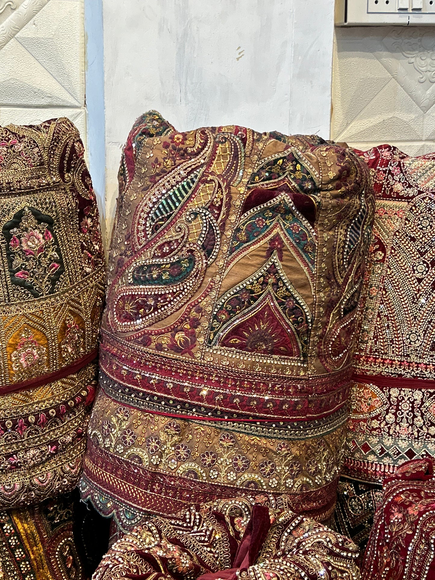 Lovely multi Kali peacock feather mustard bridal Lehenga