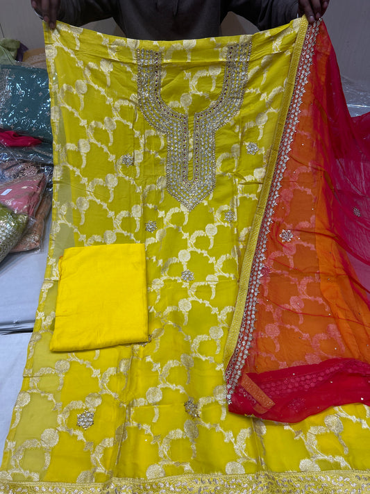 Yellow Fancy women Unstitched Suit