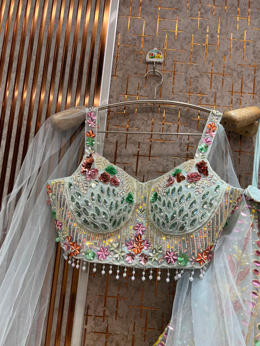Sky Blue Pdp Crop Top Lehenga