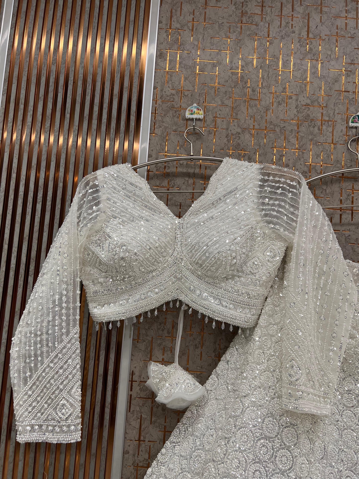 Beige Golden Crop Top Lehenga