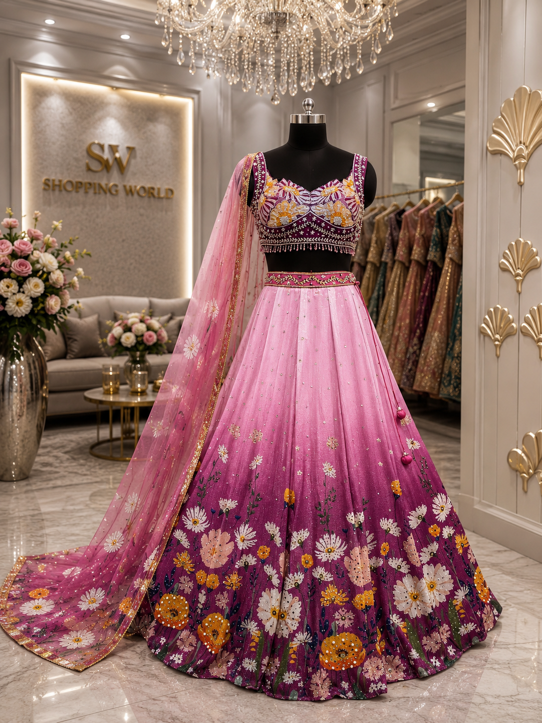 Lavender Pdp Crop Top Lehenga - Shopping World