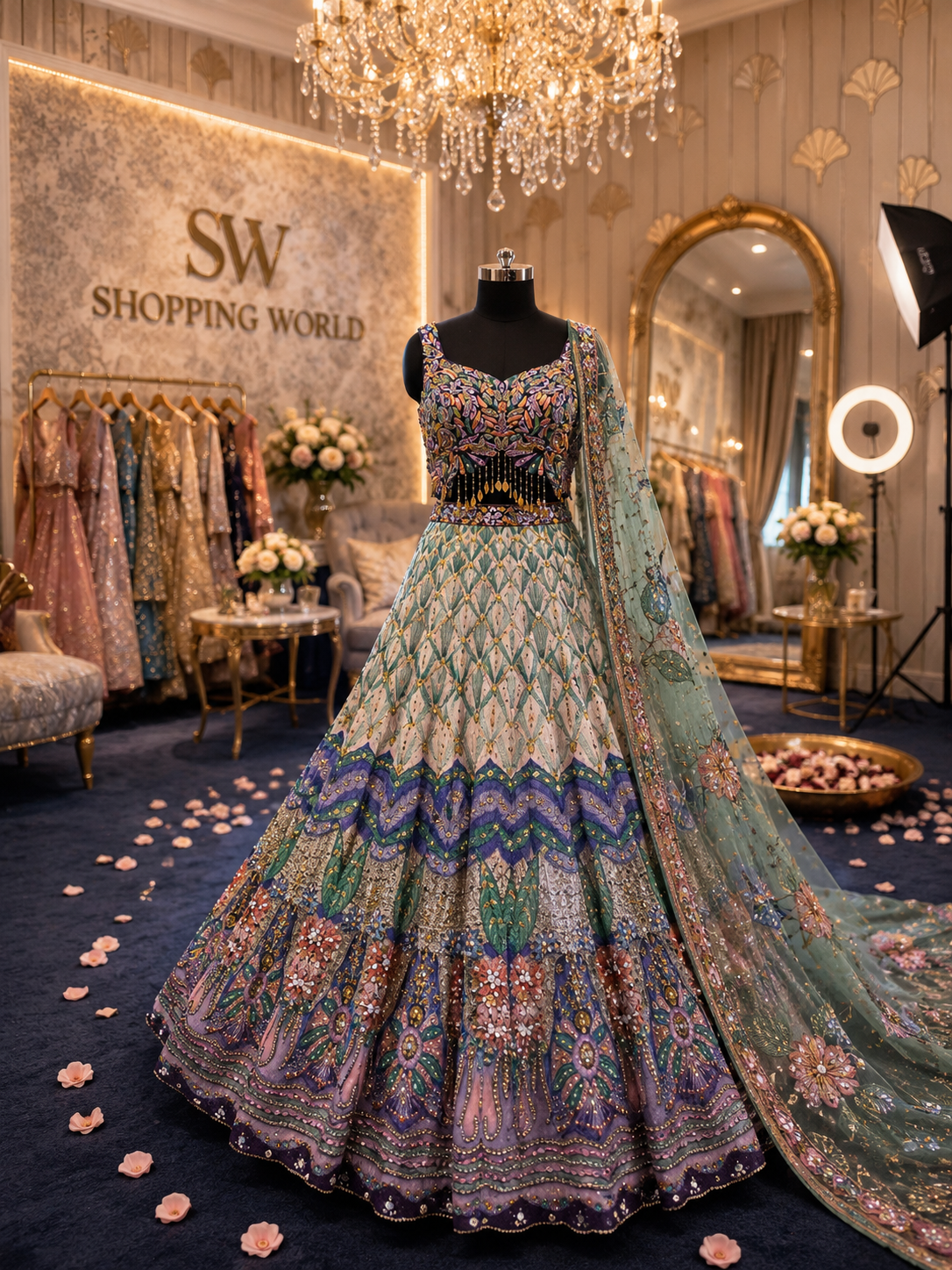 Purple Green Pdp Crop Top Lehenga