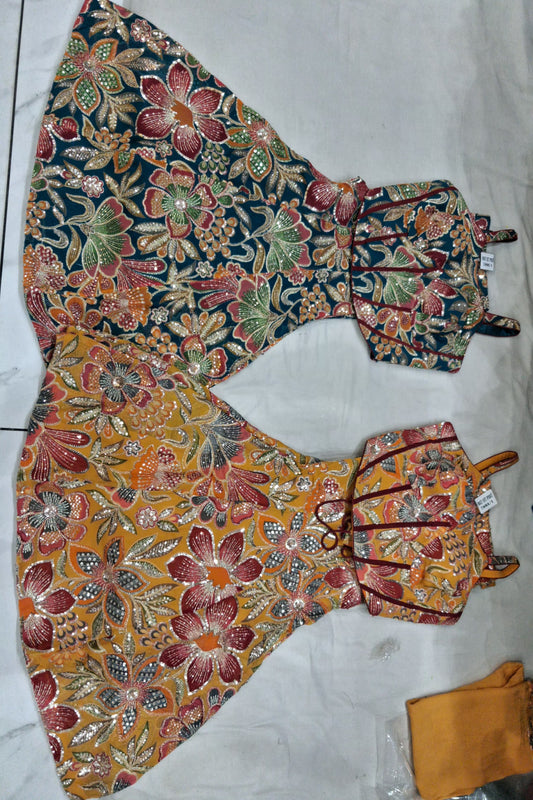 Mustard Blue Long Sharara Suit Dress Material