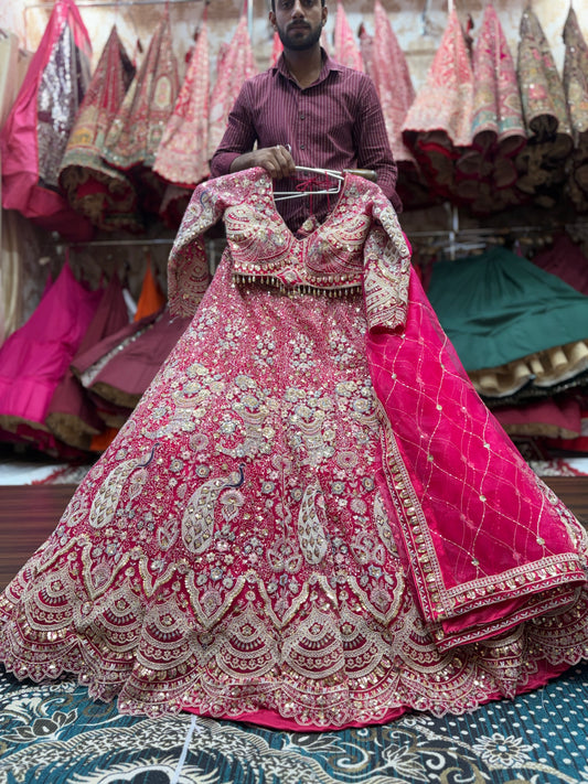 Viral Stunning pink peacock crop top Lehenga