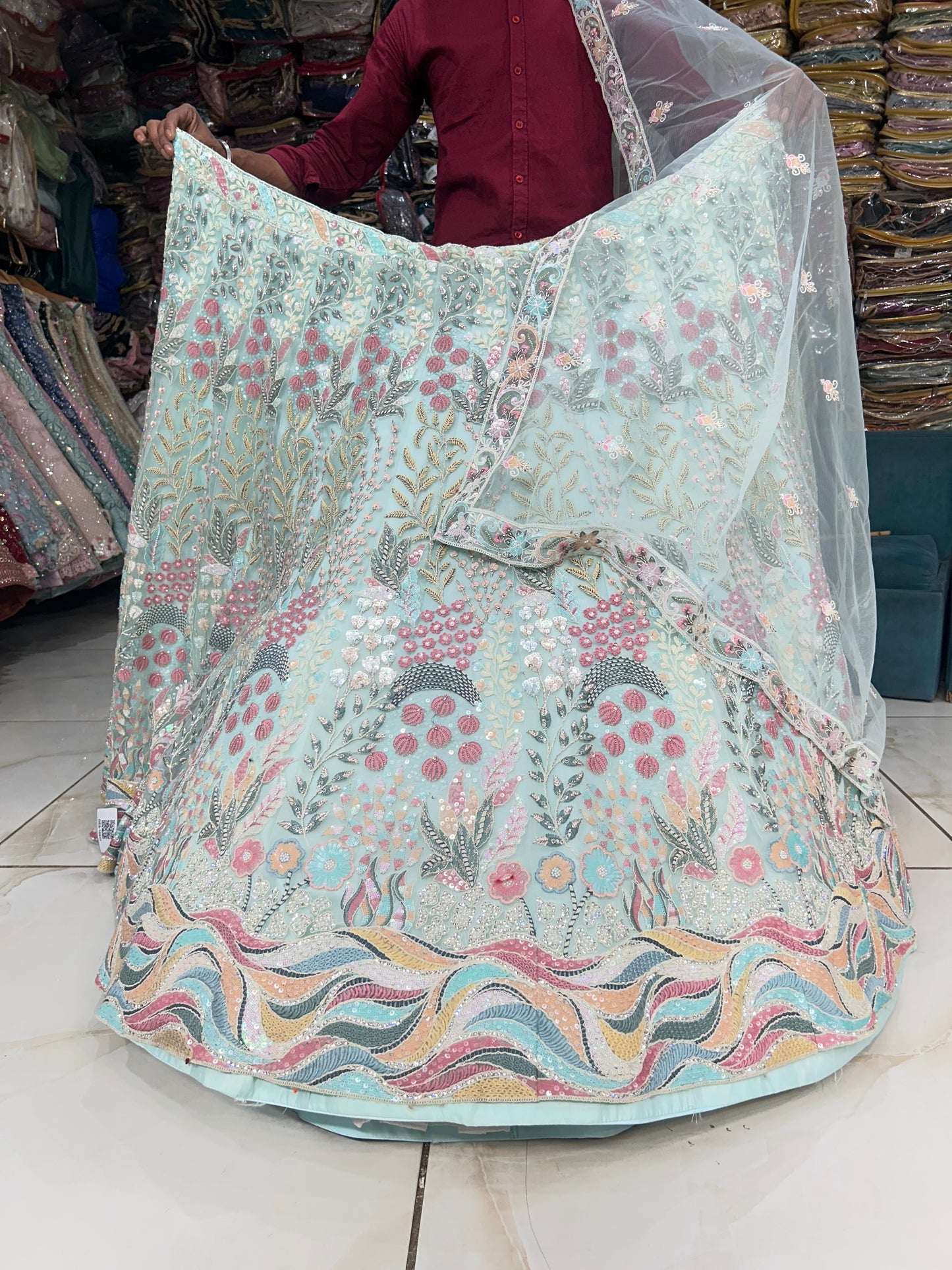 Stylish sky-blue Lehenga