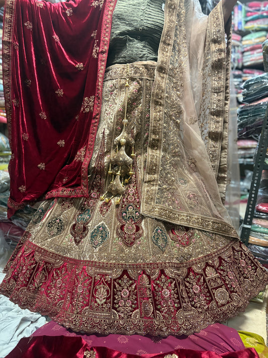 Fabulous chiku maroon bridal Lehenga