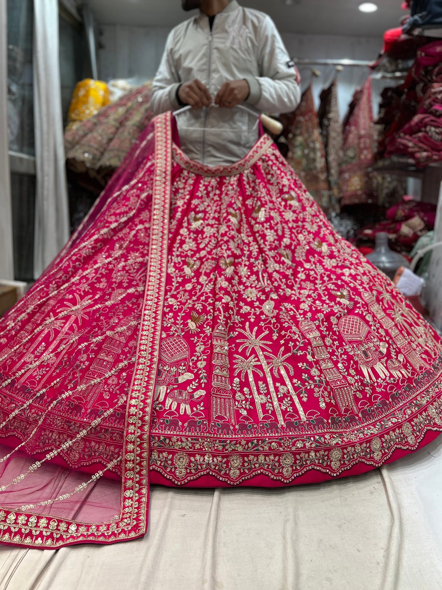 Latest Designer red rani pink bridal huge flare lehenga