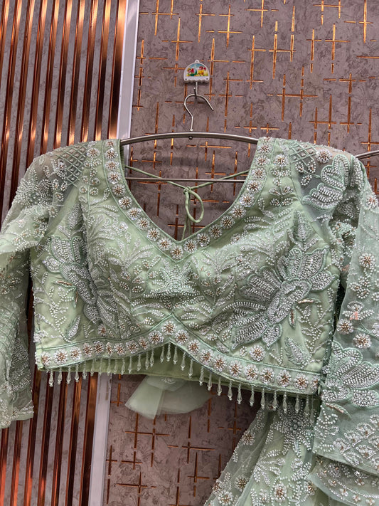 Green on Green Monotone Crop Top Lehenga