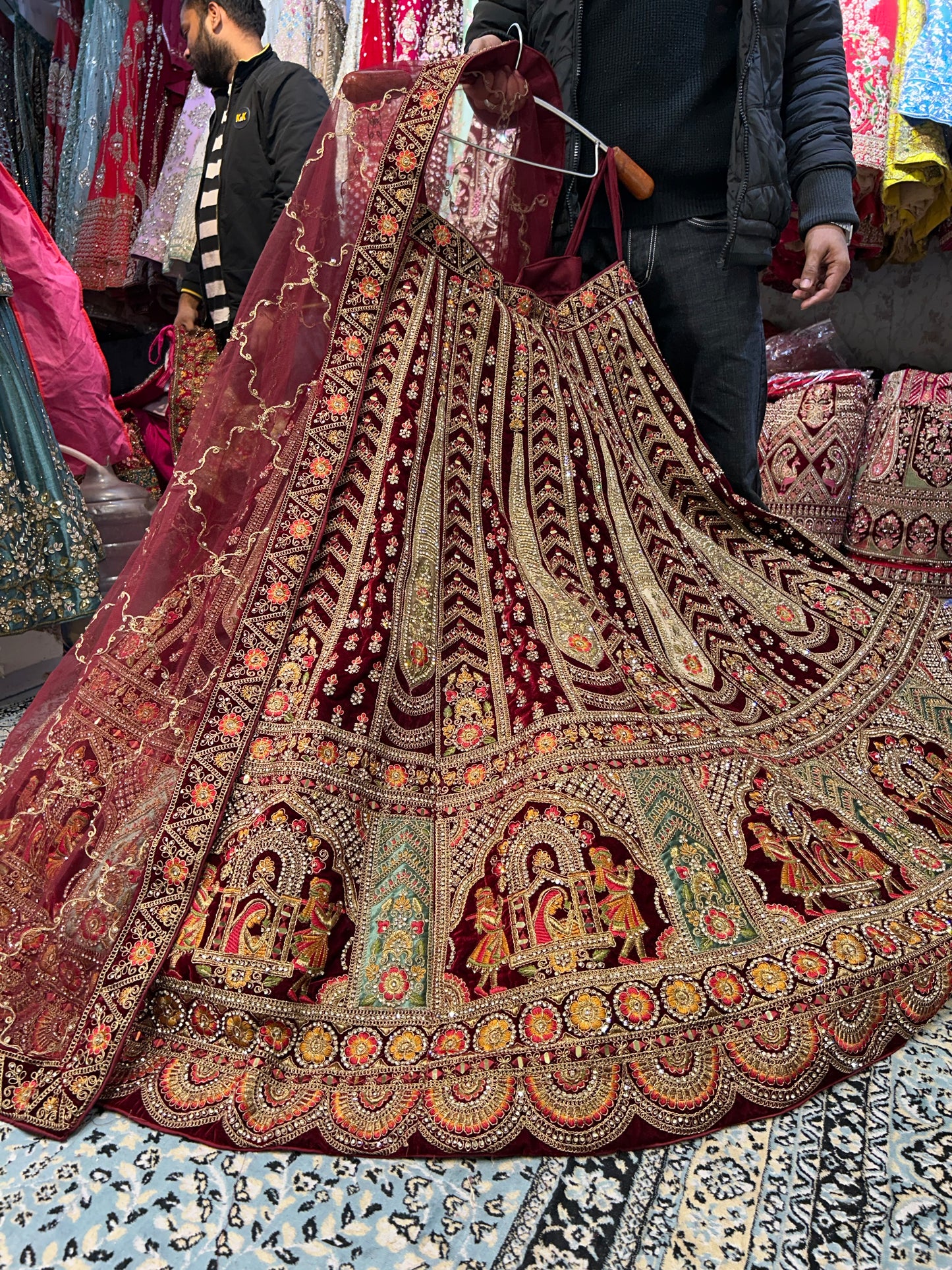 Cute maroon Doli Barat bridal lehenga