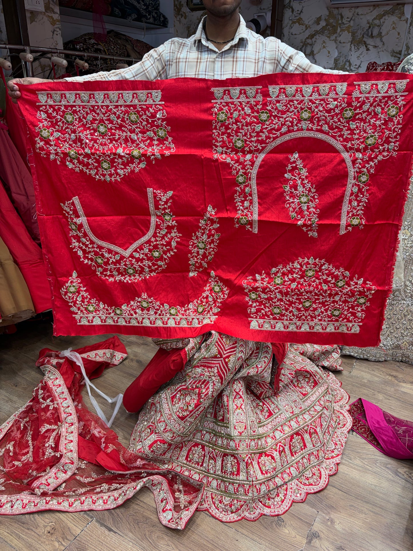 Red Pink Bridal handwork Lehenga
